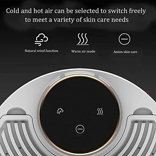 Controls for skincare device with options for natural wind, warm air, and anion skin care.